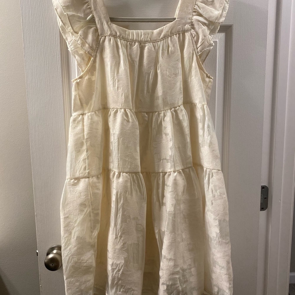 Cream Ruffled Sleeveless Dress